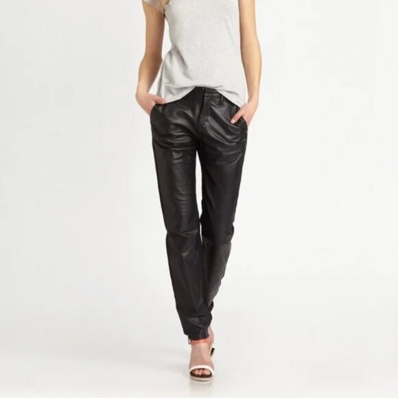 Rag & Bone Jean HYDE PORTOBELLO Leather Front Pants Black Size 27 - Picture 1 of 7